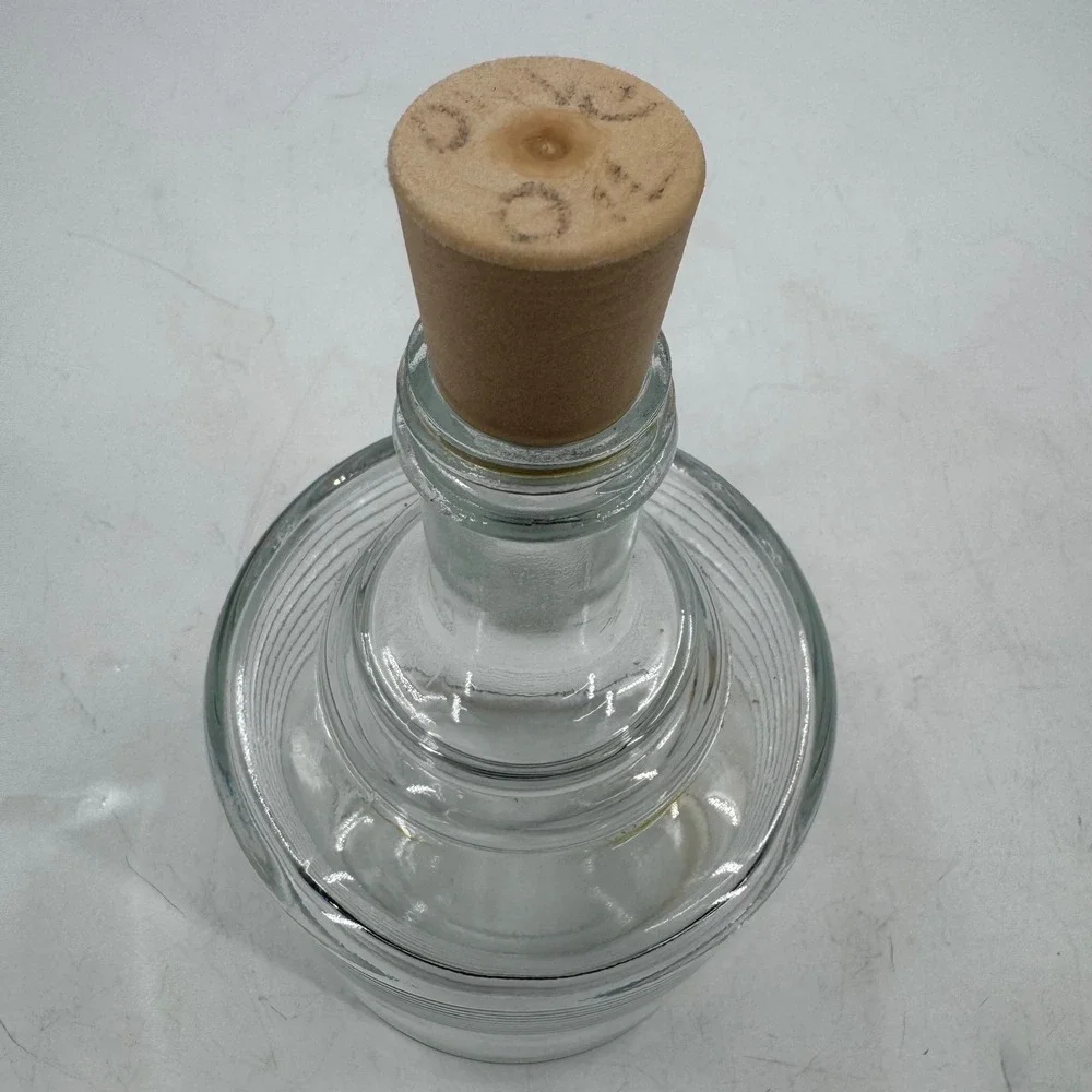 Vintage MCM Clear Glass‎ Bottle Cork Topper Decorative Decanter Apothecary Clear